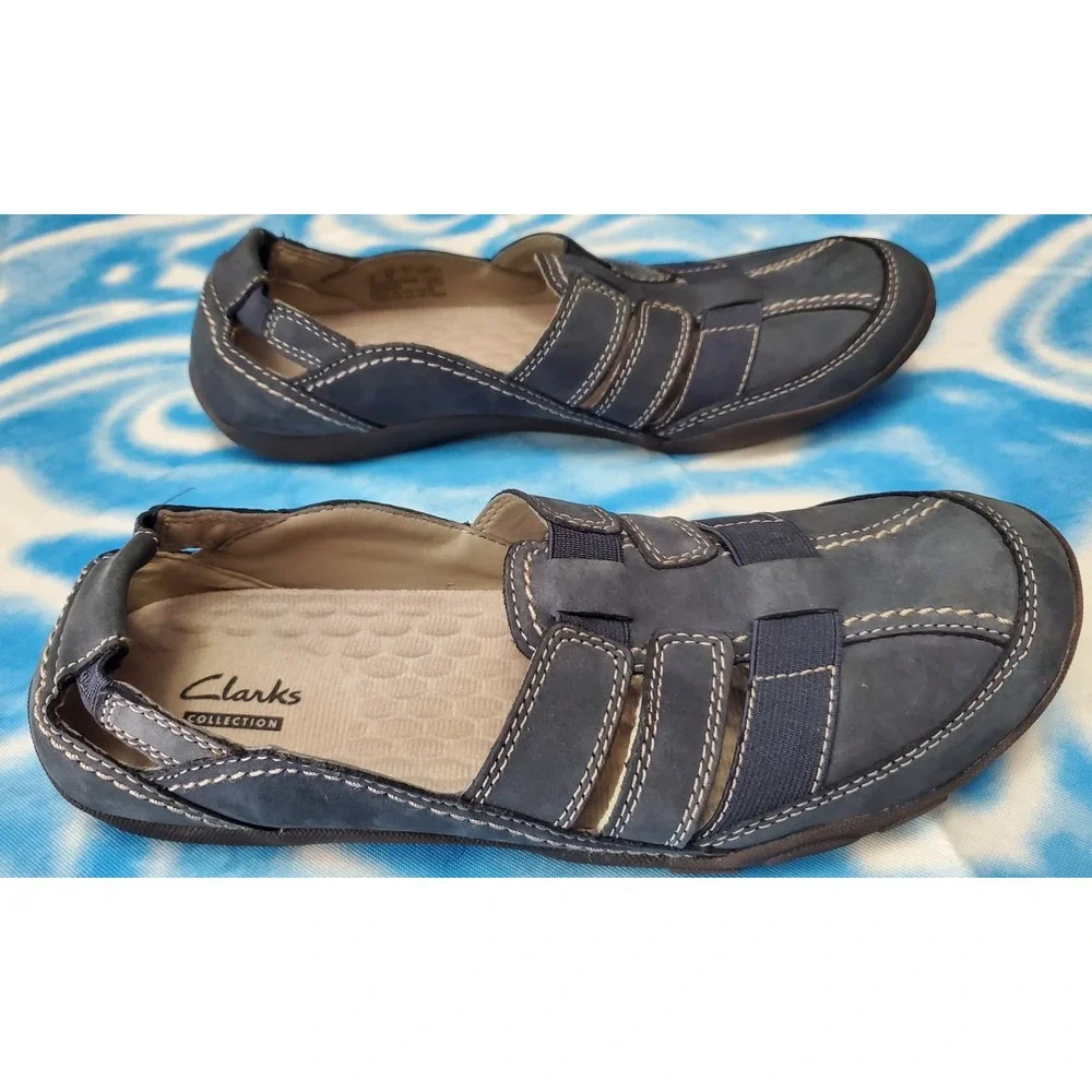 Clarks Collection Comfort Slip On Casual Shoes Navy Blue Flats Size 7 ladies‎